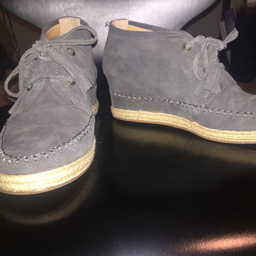 Navy Blue/ Grey Suede small wedge shoes/ booties